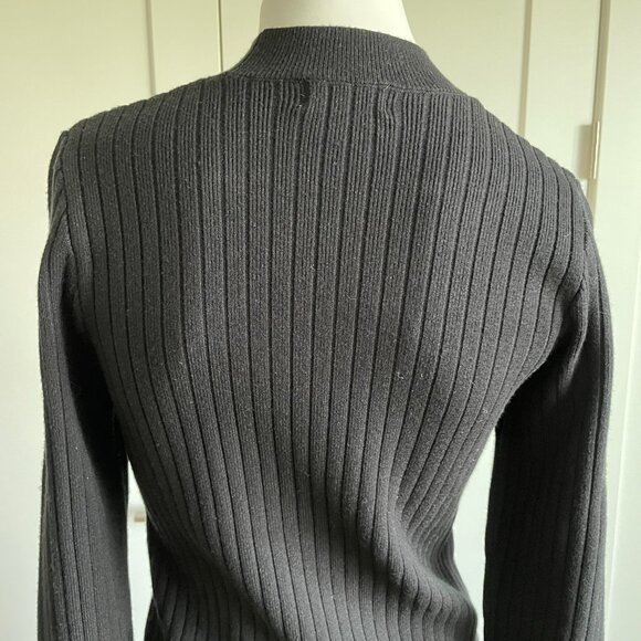 Apricot LS Mock Neck Knit Ribbed Midi Sweater Dress w Side Slit Black Sz XS NWT - Picture 8 of 16